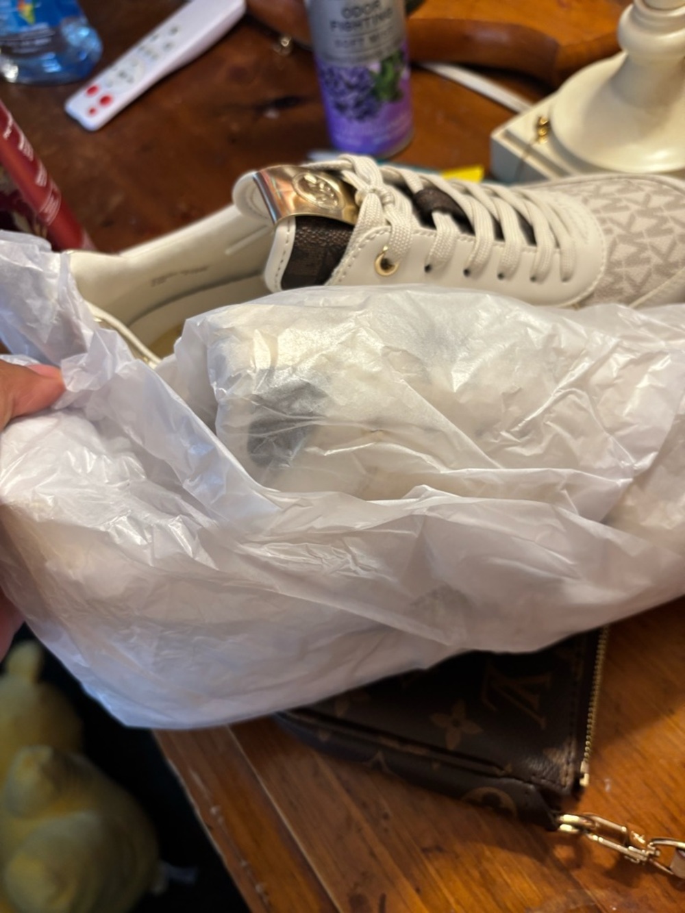 Michael Kors White, Brown & Gold Logo Runner Sneakers - Picture 4 of 5